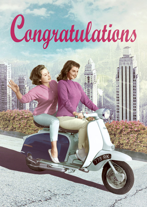 BC223 - Congratulations - Girls on Scooter Card by Max Hernn